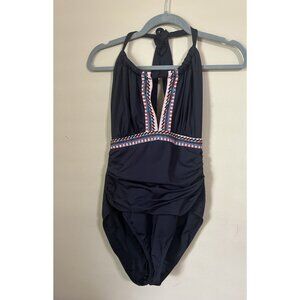 Kenneth Cole New York One Piece Swimsuit Size L KC9C412 Mio Tummy Tone Black